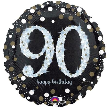 LOFTUS INTERNATIONAL 18 in. Sparkling Birthday 90 Holographic Party Balloon, 12PK A3-3743
